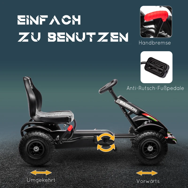HOMCOM Kinder-Gokart met verstelbare zitting, handrem, vanaf 5 jaar, 121 x 58 x 61 cm, Zwart(m-5)