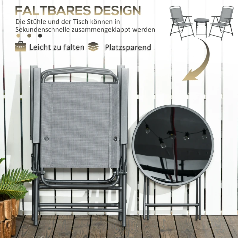 Outsunny Buiten Bistro Meubelset - Tuin Bistro Set - Opvouwbare Bistroset, 53,5 cm x 64 cm x 93 cm, Lichtgrijs