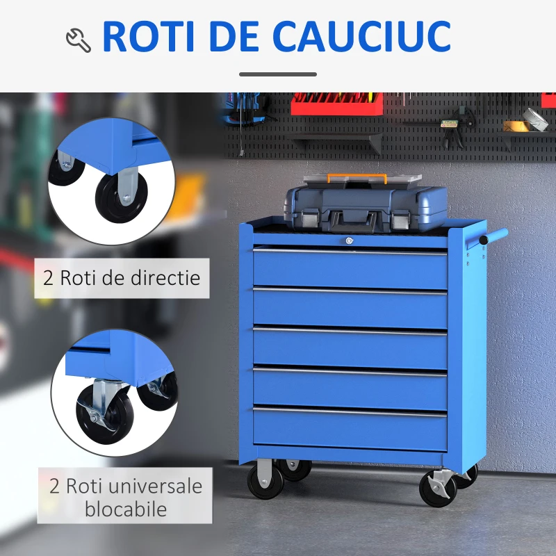 Homcom Carucior Atelier – Organizator 5 Sertare pentru Ustensile