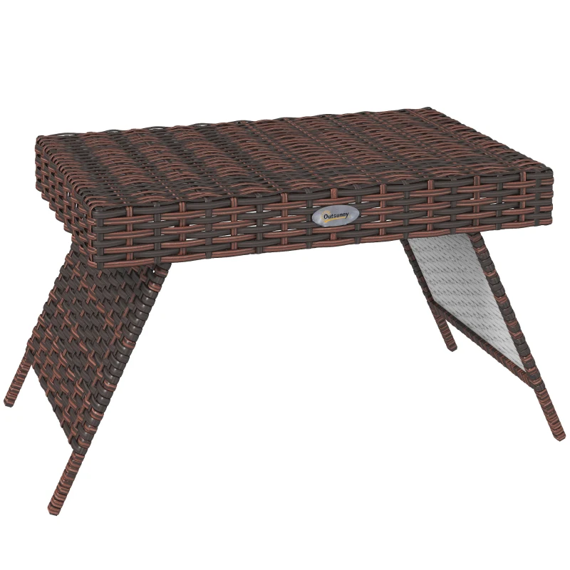 Outsunny Gartentafel Buitenkoffietafel Buitenbijzettafel, PE-rattan, weerbestendig, 60 cm x 41 cm x 41 cm, Bruin