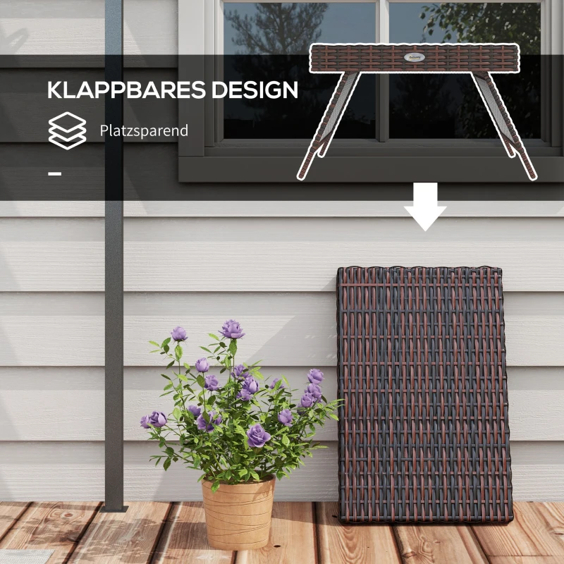 Outsunny Gartentafel Buitenkoffietafel Buitenbijzettafel, PE-rattan, weerbestendig, 60 cm x 41 cm x 41 cm, Bruin