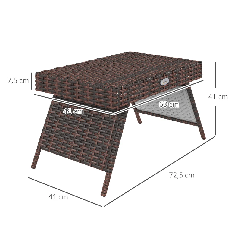 Outsunny Gartentafel Buitenkoffietafel Buitenbijzettafel, PE-rattan, weerbestendig, 60 cm x 41 cm x 41 cm, Bruin