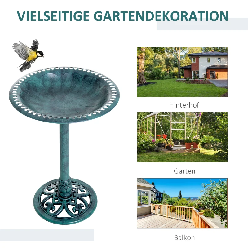 Outsunny Vogelbad Vintage Design, Shabby Chic, 50 cm × 50 cm × 69,5 cm, Groen