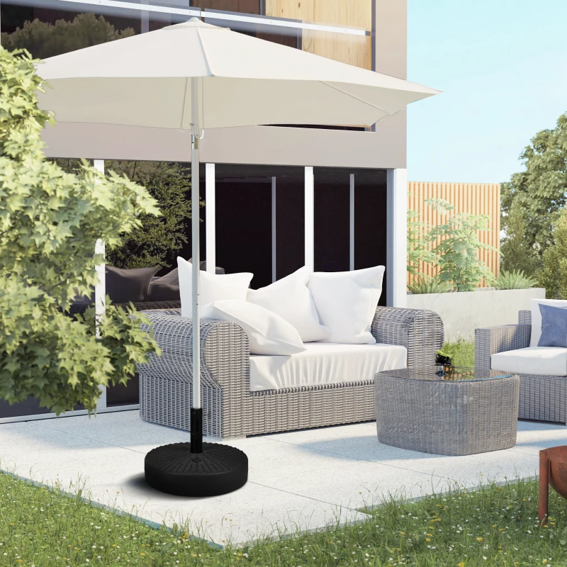 Outsunny 29kg Round Umbrella Parasol Base with Rattan Effect, Plastic Umbrella Stand for Outdoor Patio Umbrella, Black