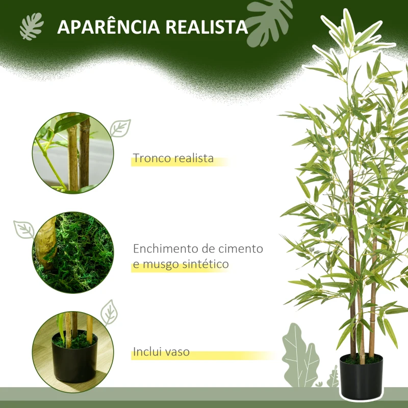 HOMCOM Conjunto de 2 Plantas Artificiais com Vaso Plantas Sintéticas de Bambu com 498 Folhas para Decoração Ø15x120 cm Verde