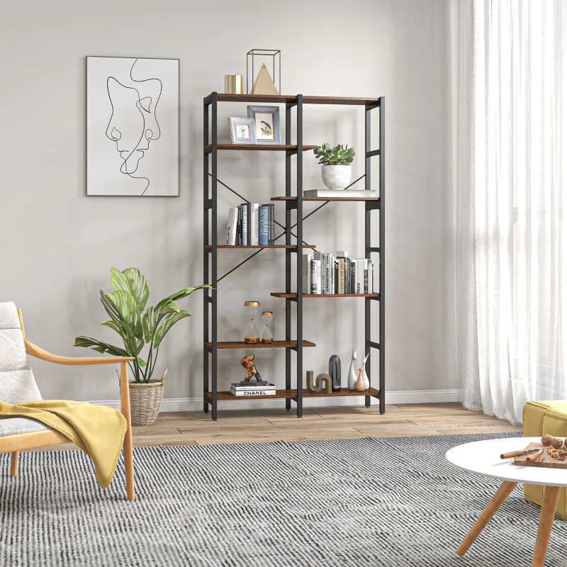 HOMCOM Biblioteca cu 6 Rafturi Lemn Cadru din Metal Negru Maro