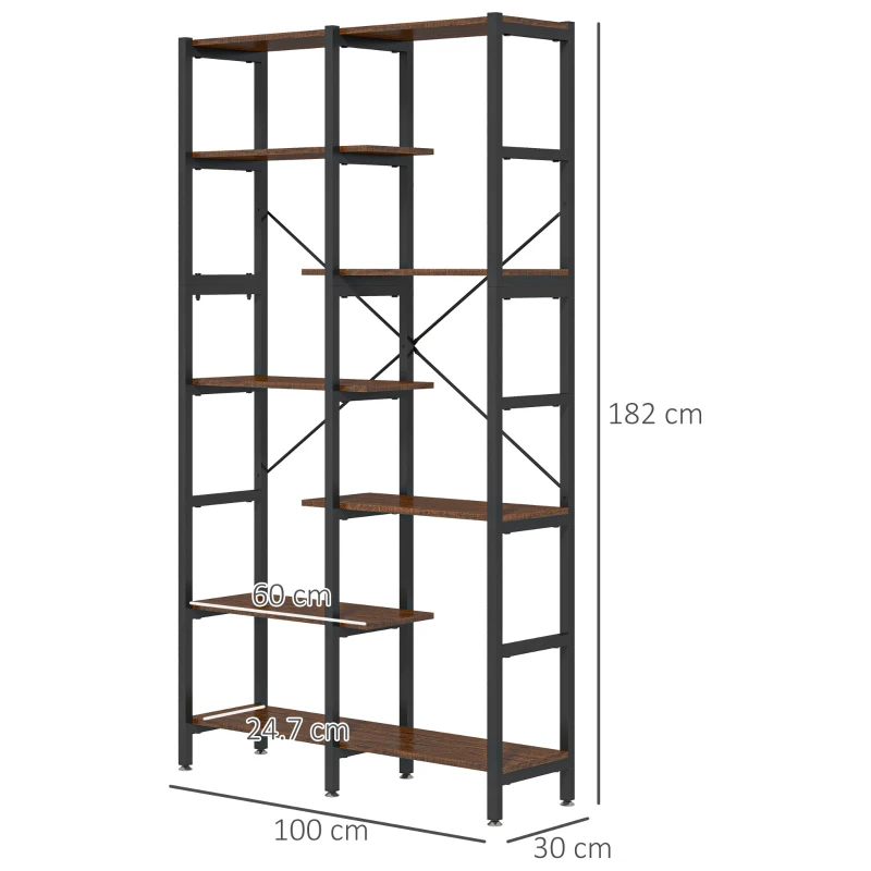 HOMCOM Biblioteca cu 6 Rafturi Lemn Cadru din Metal Negru Maro