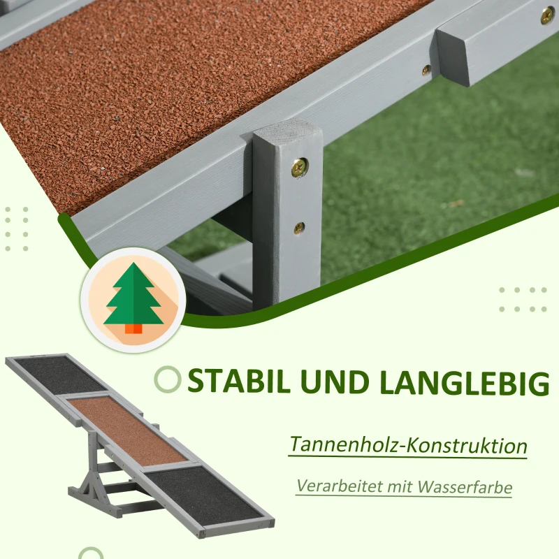 PawHut Hondenschommel Aqulity-Schommel Hondensport Schommel, 180 x 30 x 30 cm, Grijs + Bruin