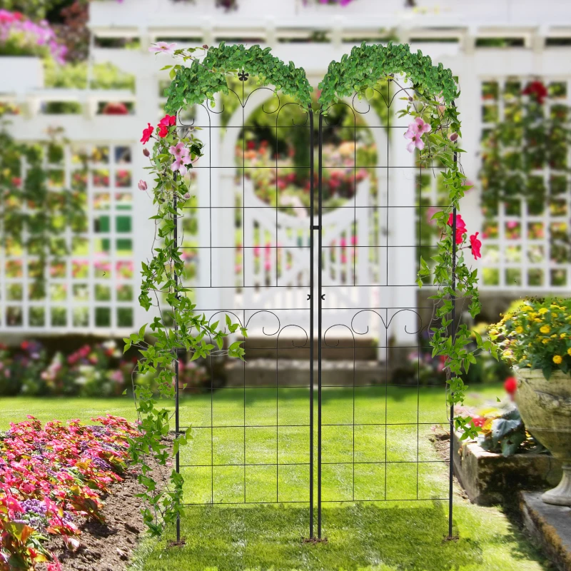 Outsunny Metal Trellis Set of 2, Garden Trellis for Climbing Plants Support Frames, Floral Design