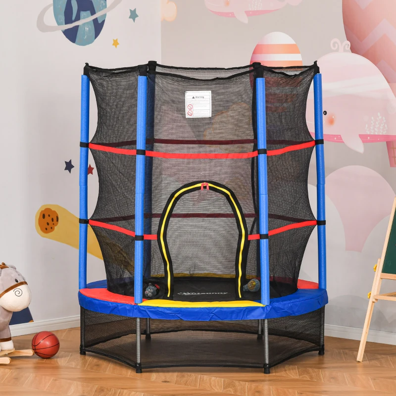 HOMCOM Trampolino Elastico per Bambini da 3 Anni Ø140cm con Rete di Protezione e Corde Bungee, Blu
