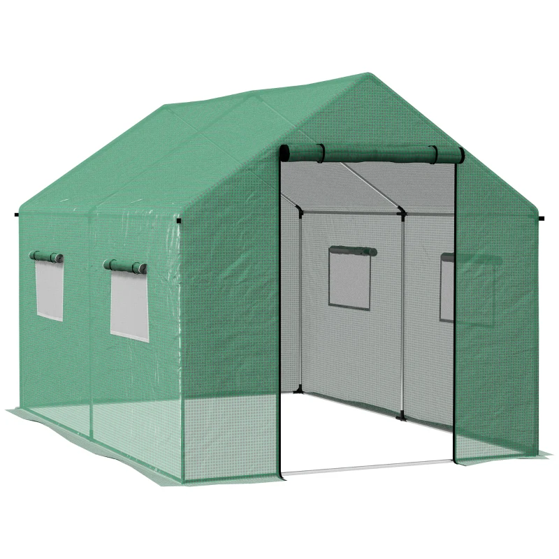 Outsunny Polyethylene Walk-in Polytunnel Greenhouse, 2 x 3(m), Green