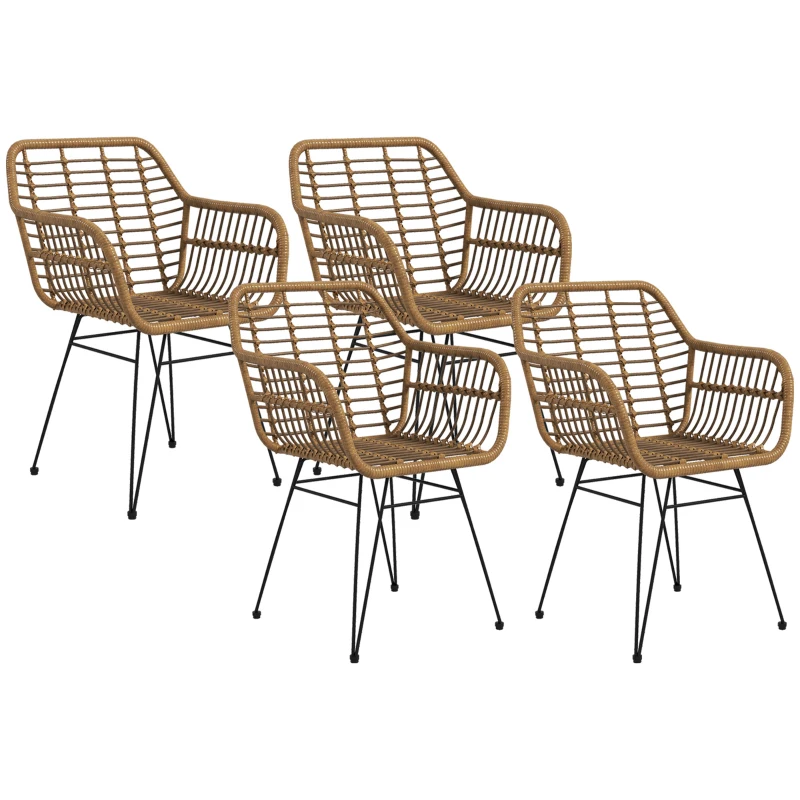 HOMCOM 4-Set Stühle im Boho-Stil, Küchenstühle, PE-Rattan, 56 x 60 x 79 cm, Natur + Schwarz