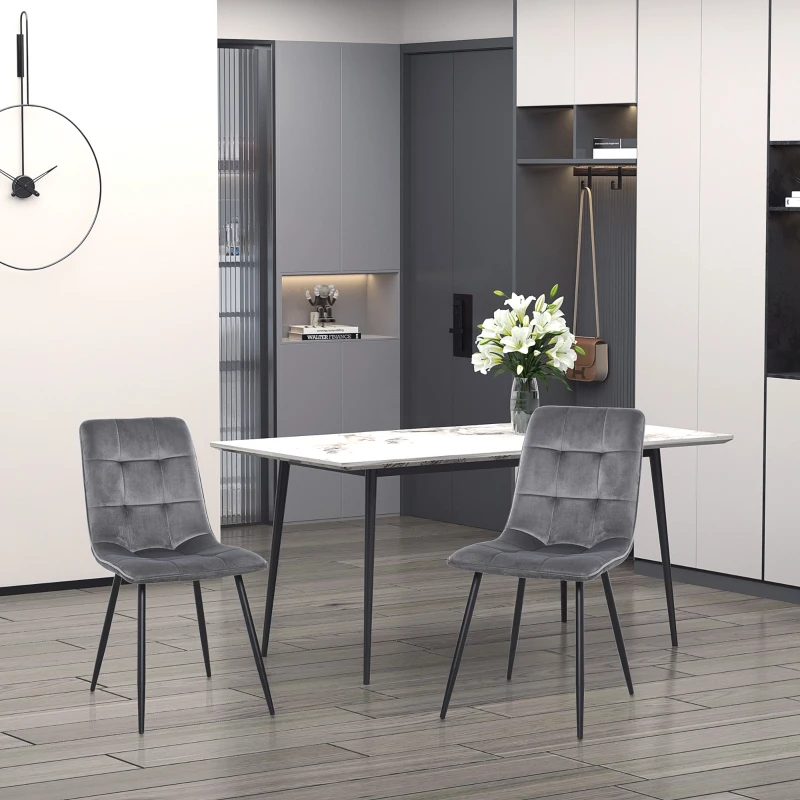 HOMCOM 6er-Set Esszimmerstuhl Polsterstuhl Küchenstuhl mit Samt-Optik Esstisch Samt Metall Grau+Schwarz 45 x 63 x 90 cm