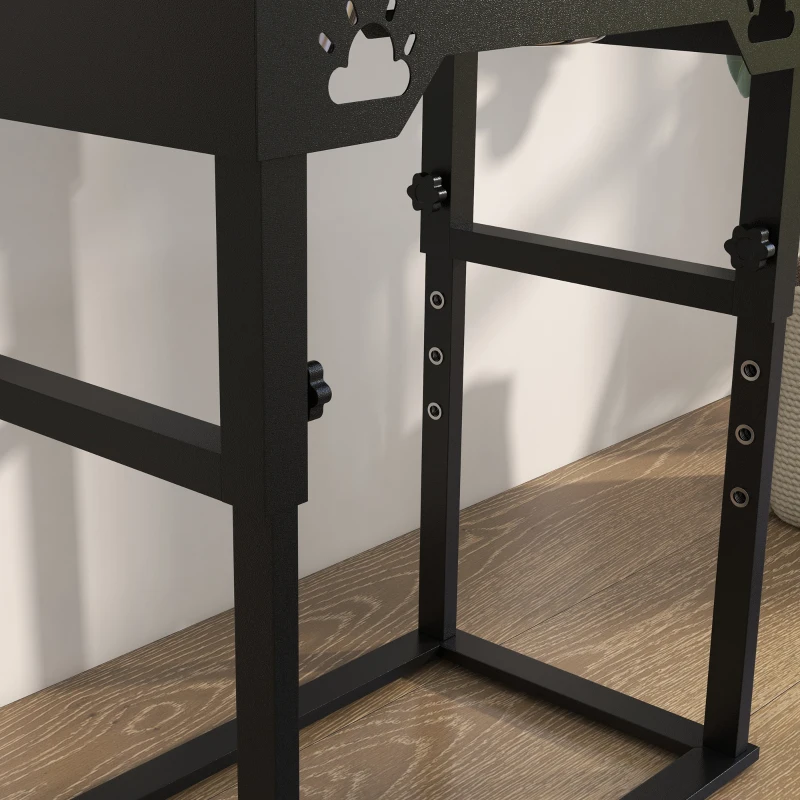 PawHut Portaciotole per Cani 44x27x51 cm a 7 Altezze Regolabili con 2 Ciotole Rialzate Ø19x6 cm, in Acciaio Nero