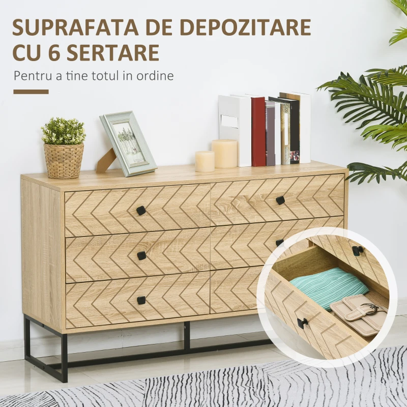 HOMCOM Comodă design stil industrial din Natual Wood și metal negru