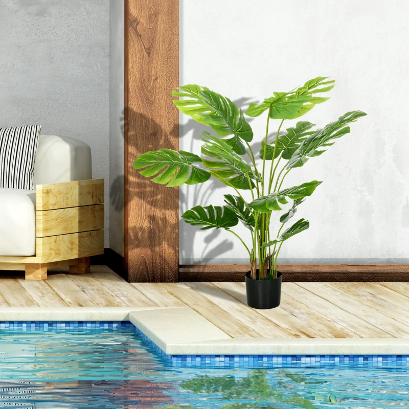 HOMCOM Kunstplant Monstera Deliciosa, inclusief 1 bloempot en zandgrond, 17,5 cm x 17,5 cm x 120 cm, Groen