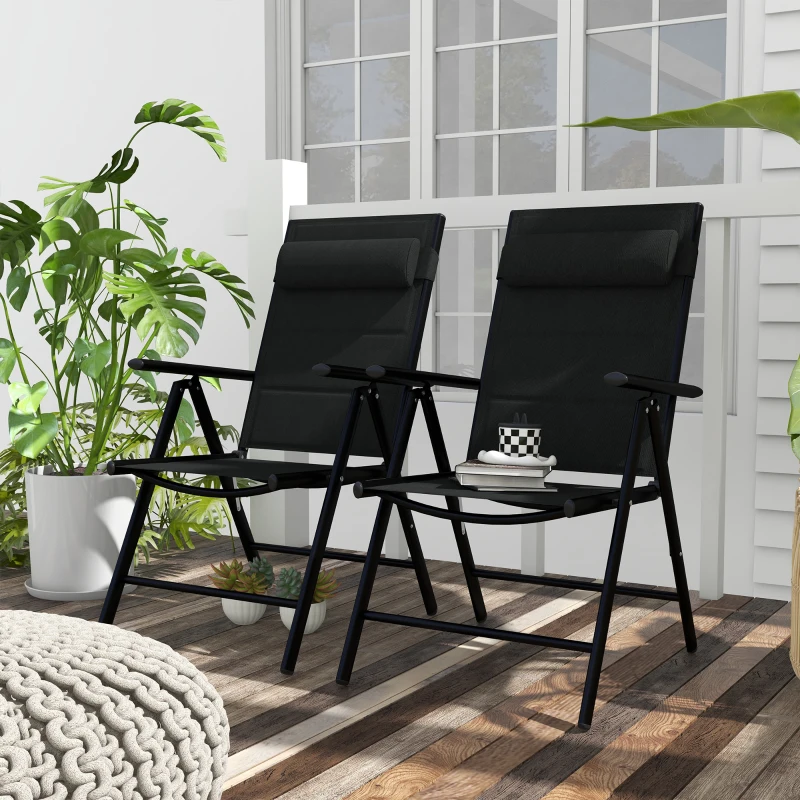Outsunny Set of Two Padded Garden Chairs - Black