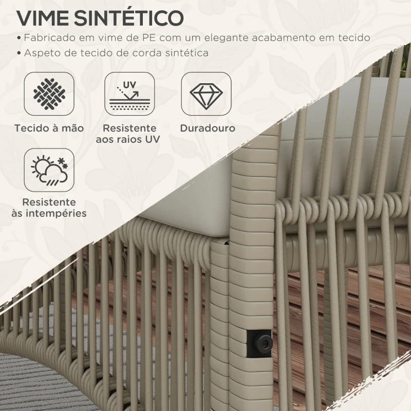 Outsunny Conjunto de Móveis de Jardim de Vime de 4 Peças Móveis de Varanda com 1 Sofá 2 Poltronas e Mesa de Centro Cáqui