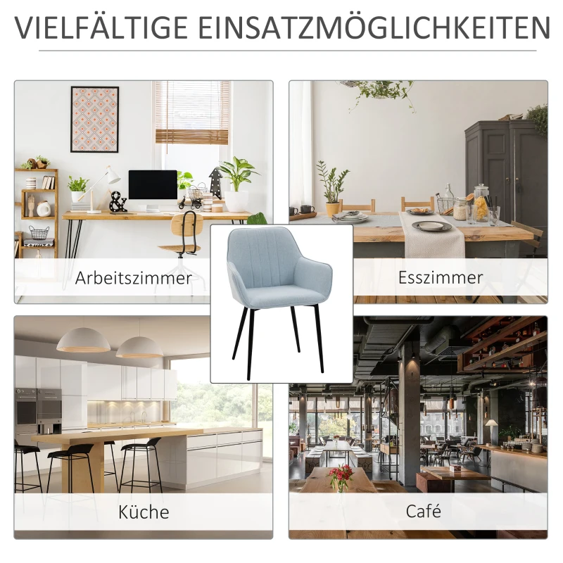 HOMCOM 6er Set Esszimmerstühle Essstühle Polsterstuhl mit atmungsaktivem Leinenbezug Wohnzimmerstuhl Sessel Küchenstuhl mit Rückenlehne Armlehne Leinen Blau 59,5 x 56,5 x 81 cm
