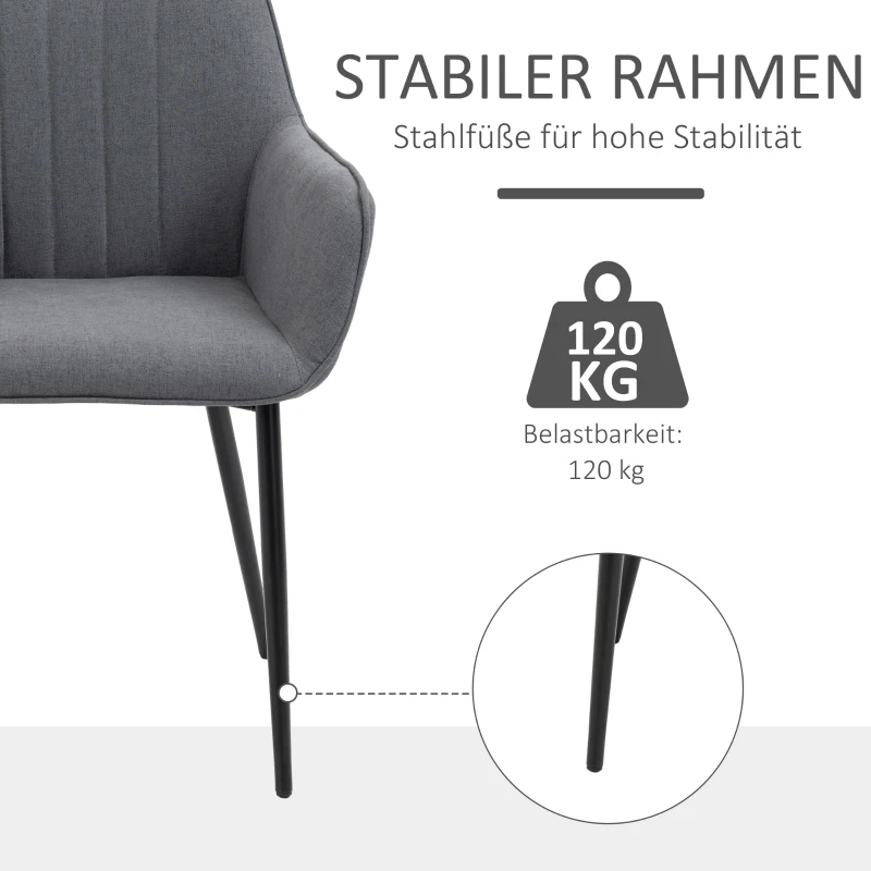 HOMCOM Set van 4 Eetkamerstoelen, Stoelen met Gestoffeerde Zitplaats, Rugleuning en Armleuningen, Linnen, Donkergrijs, 59,5 x 56,5 x 81 cm