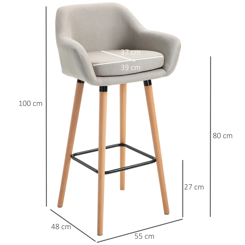 HOMCOM 4er-Set Barhocker, inkl. Fußstütze, Massivholz, 55 cm x 48c m x 100 cm,  Beige + Natur