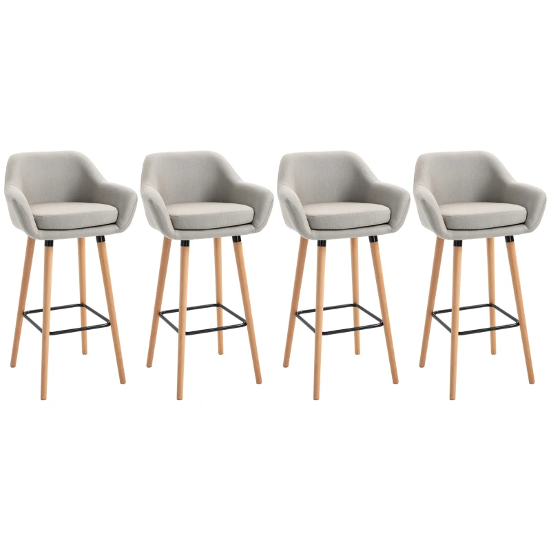 HOMCOM 4er-Set Barhocker, inkl. Fußstütze, Massivholz, 55 cm x 48c m x 100 cm,  Beige + Natur