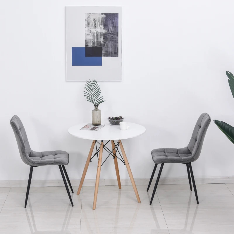 HOMCOM 6er-Set Esszimmerstuhl Polsterstuhl Küchenstuhl mit Samt-Optik Esstisch Samt Metall Grau+Schwarz 45 x 63 x 90 cm