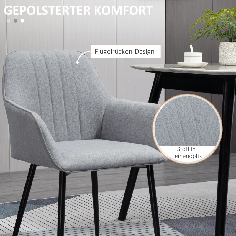 HOMCOM 6er Set Esszimmerstühle Essstühle Polsterstuhl mit atmungsaktivem Leinenbezug Wohnzimmerstuhl Sessel Küchenstuhl mit Rückenlehne Armlehne Leinen Hellgrau 59,5 x 56,5 x 81 cm