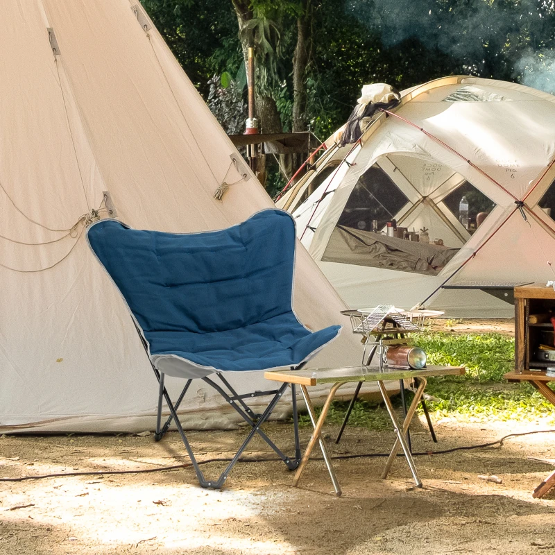 Outsunny Campingstoel, opvouwbaar, lichtgewicht, stalen frame, antislip voeten, blauw, 88 x 74 x 84 cm