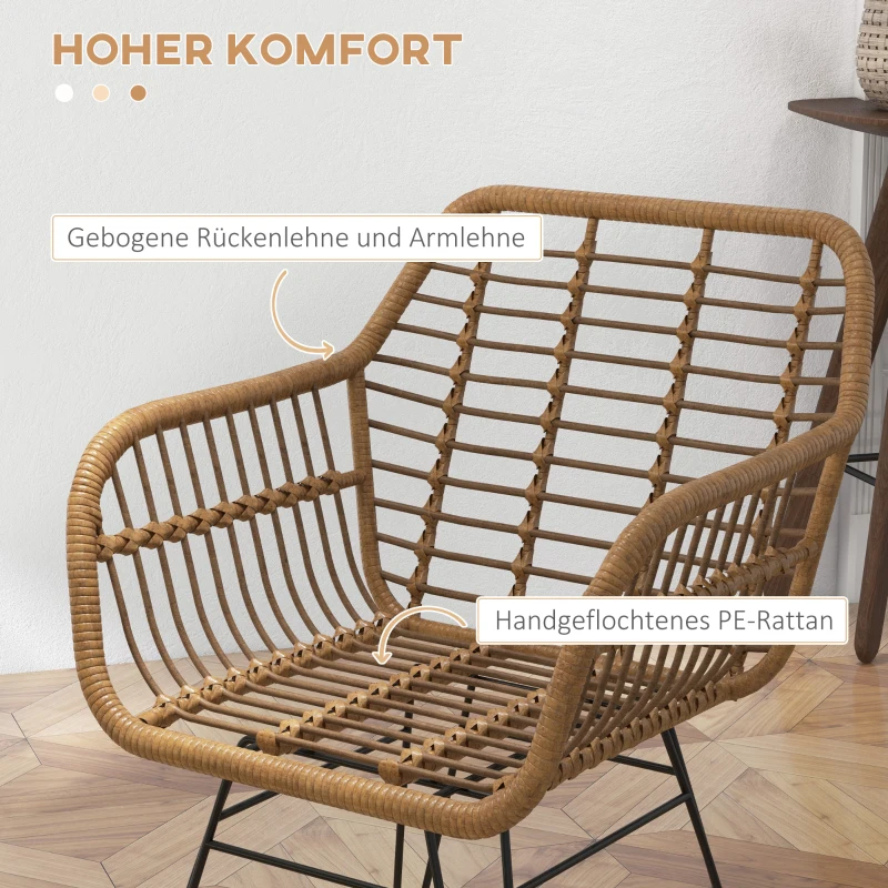 HOMCOM 4-Set Stühle im Boho-Stil, Küchenstühle, PE-Rattan, 56 x 60 x 79 cm, Natur + Schwarz
