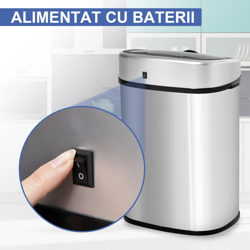 HOMCOM Cos Gunoi Inox – 58 L, Cu Senzor pentru Deschidere Automata(m-6)