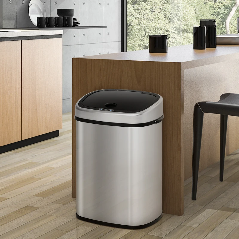 HOMCOM Cos Gunoi Inox – 58 L, Cu Senzor pentru Deschidere Automata(m-12)