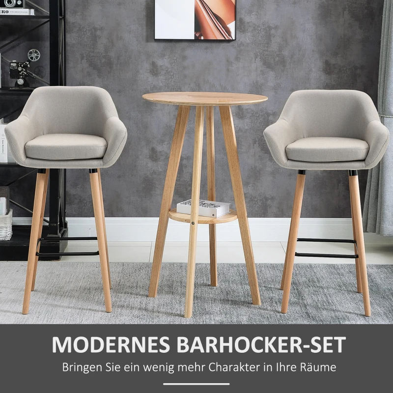 HOMCOM 4er-Set Barhocker, inkl. Fußstütze, Massivholz, 55 cm x 48c m x 100 cm,  Beige + Natur