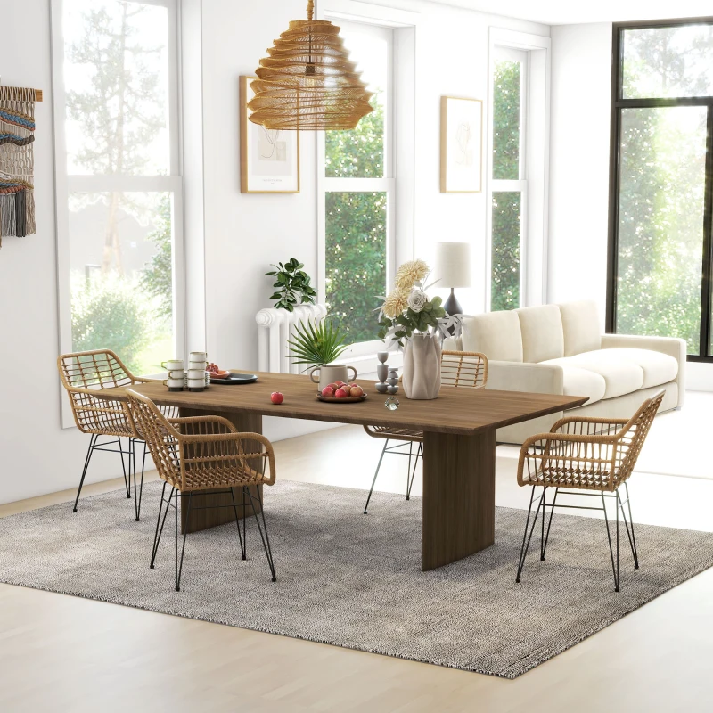 HOMCOM 4-Set Stühle im Boho-Stil, Küchenstühle, PE-Rattan, 56 x 60 x 79 cm, Natur + Schwarz