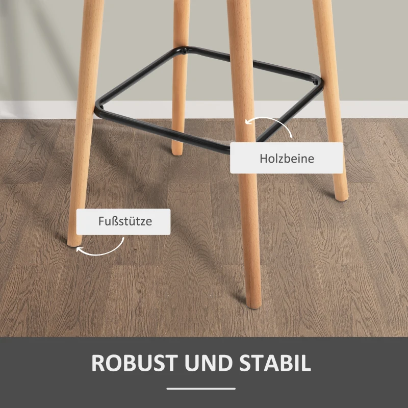 HOMCOM 4er-Set Barhocker, inkl. Fußstütze, Massivholz, 55 cm x 48c m x 100 cm,  Beige + Natur