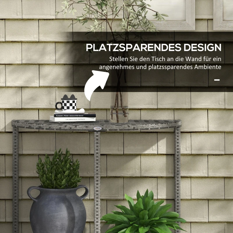 Outsunny Balkontafel, halfrond, Polyrattan+Metaal, 100x50x74 cm, Grijs