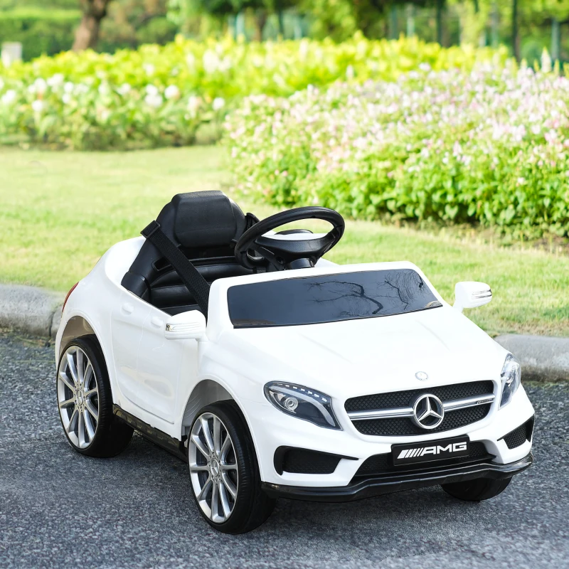 HOMCOM Mașină Electrică pentru Copii, Mercedes GLA Electric pentru Copii 3+ ani, cu Telecomandă, Faruri și Muzică, 100x58x46 cm, Alb