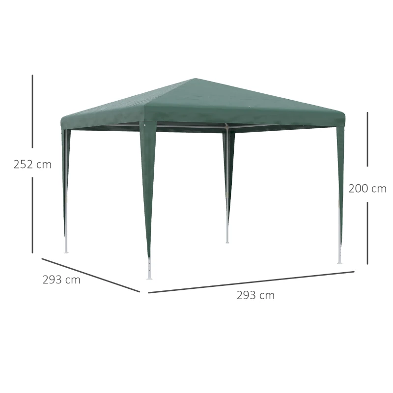 Outsunny Tenda Desmontável 3x3m Tenda de Jardim com 4 Orifícios de Drenagem e Estrutura de Aço para Pátio Campismo Verde