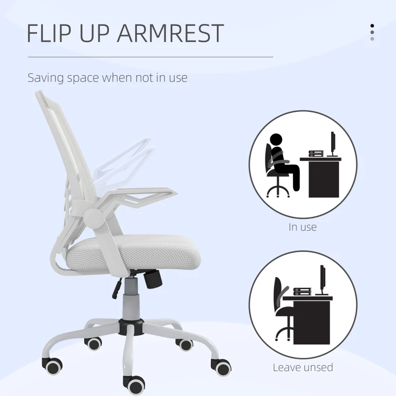 Vinsetto Mesh Office Chair, Computer Desk Chair with Flip-up Armrests, Lumbar Back Support and Swivel Wheels, White(m-7)