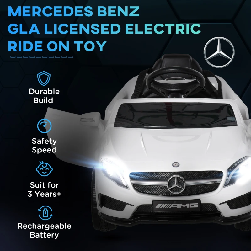 HOMCOM Mașină Electrică pentru Copii, Mercedes GLA Electric pentru Copii 3+ ani, cu Telecomandă, Faruri și Muzică, 100x58x46 cm, Alb