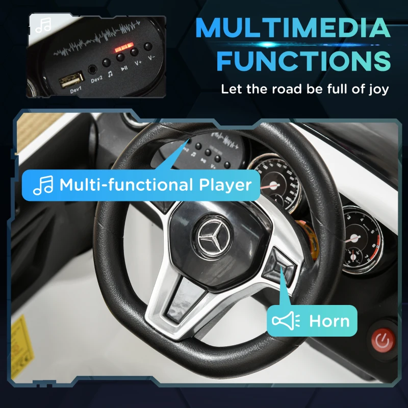 HOMCOM Mașină Electrică pentru Copii, Mercedes GLA Electric pentru Copii 3+ ani, cu Telecomandă, Faruri și Muzică, 100x58x46 cm, Alb