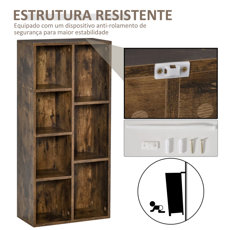 HOMCOM Estante para Livros Estante de Madeira com 7 Compartimentos de Armazenamento 50x24x106 cm Marrom Rústico