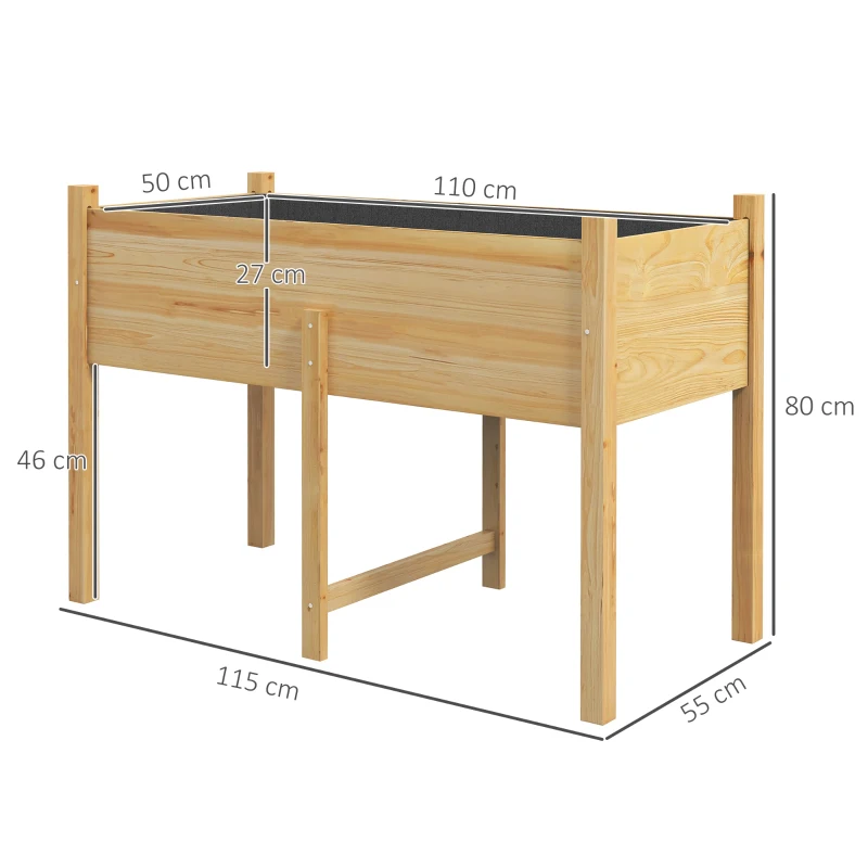 Outsunny Mesa de Cultivo de Madeira Horta Elevada 115x55x80 cm com Tecido não Tecido para Cultivo de Plantas Verduras Flores Madeira