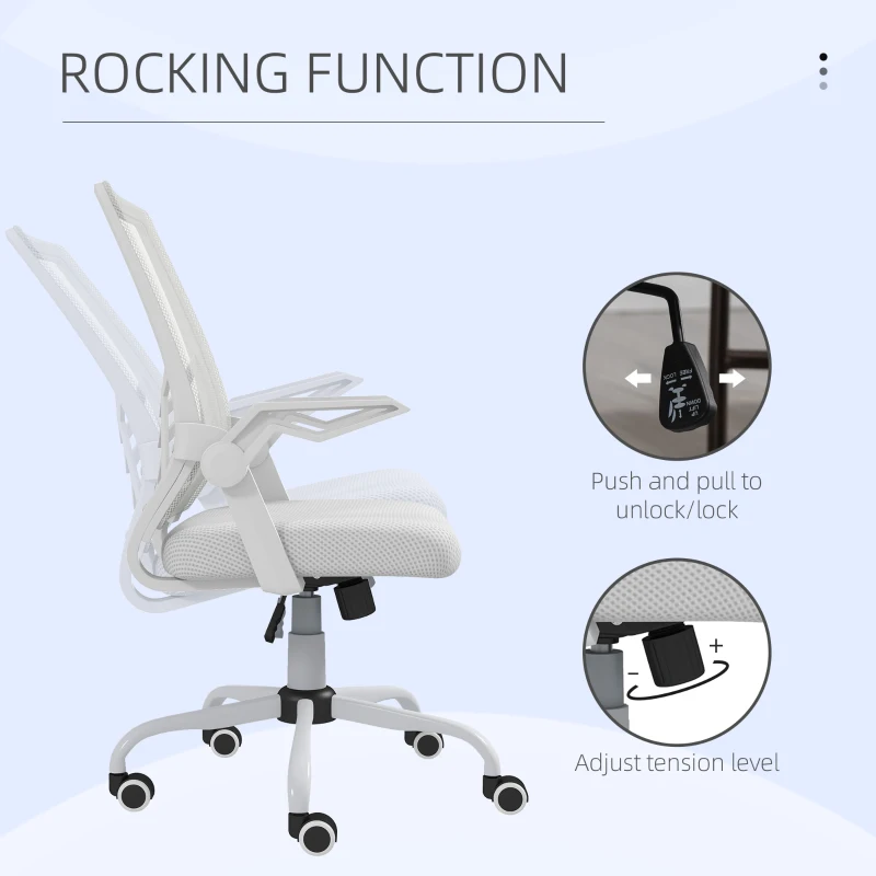 Vinsetto Mesh Office Chair, Computer Desk Chair with Flip-up Armrests, Lumbar Back Support and Swivel Wheels, White(m-5)