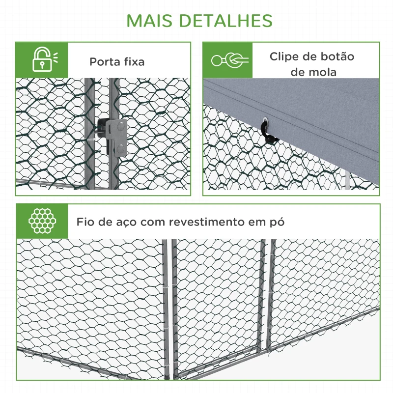 PawHut Galinheiro Grande de Exterior em Aço 400x346x263 cm Estrutura Hexagonal Coberta com Tecido Oxford Prata