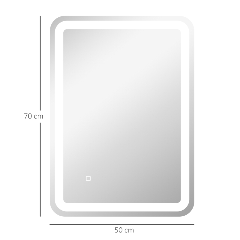 HOMCOM Espelho Casa de Banho com Luzes LED 70x50 cm Função Antiembaciamento 3 Temperaturas de Cor Ajustável e Função de Memória Prata
