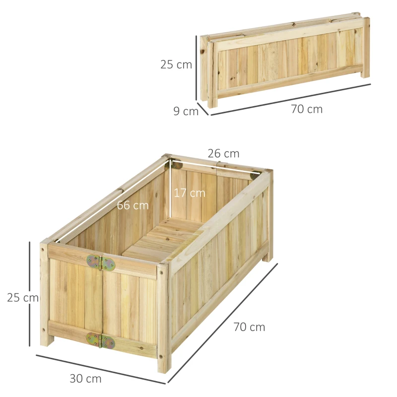 Outsunny Floreira de Madeira Dobrável Horta para Jardim com 4 Pés para Cultivos de Verduras Flores 70x30x25 cm Madeira