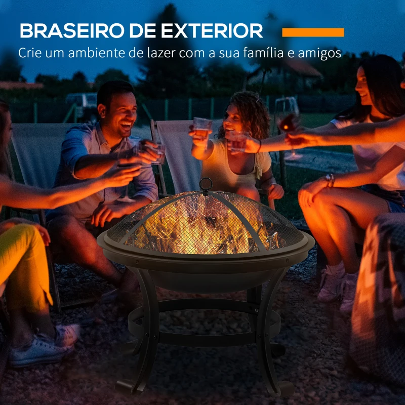 Outsunny Braseiro de Exterior de Aço com Tampa Protetora e Atiçador para Fogueiras na Varanda Campismo Ø55x50 cm Preto