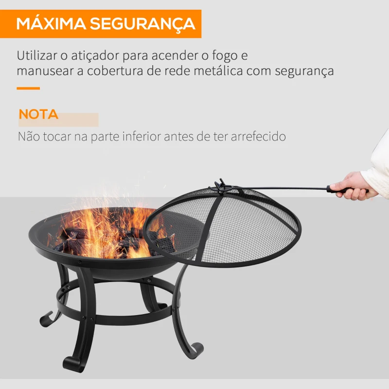 Outsunny Braseiro de Exterior de Aço com Tampa Protetora e Atiçador para Fogueiras na Varanda Campismo Ø55x50 cm Preto