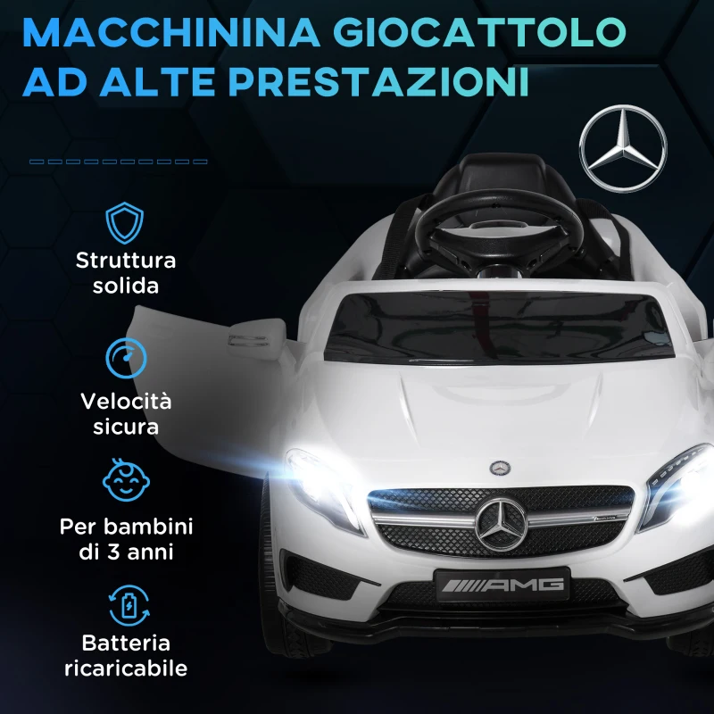 HOMCOM Macchina Elettrica per Bambini 3+ Anni con Telecomando e Fari LED, in PP e Metallo, 100x58x46 cm, Bianco
